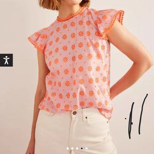 Boden Embroidered pom pom trim Top XL
